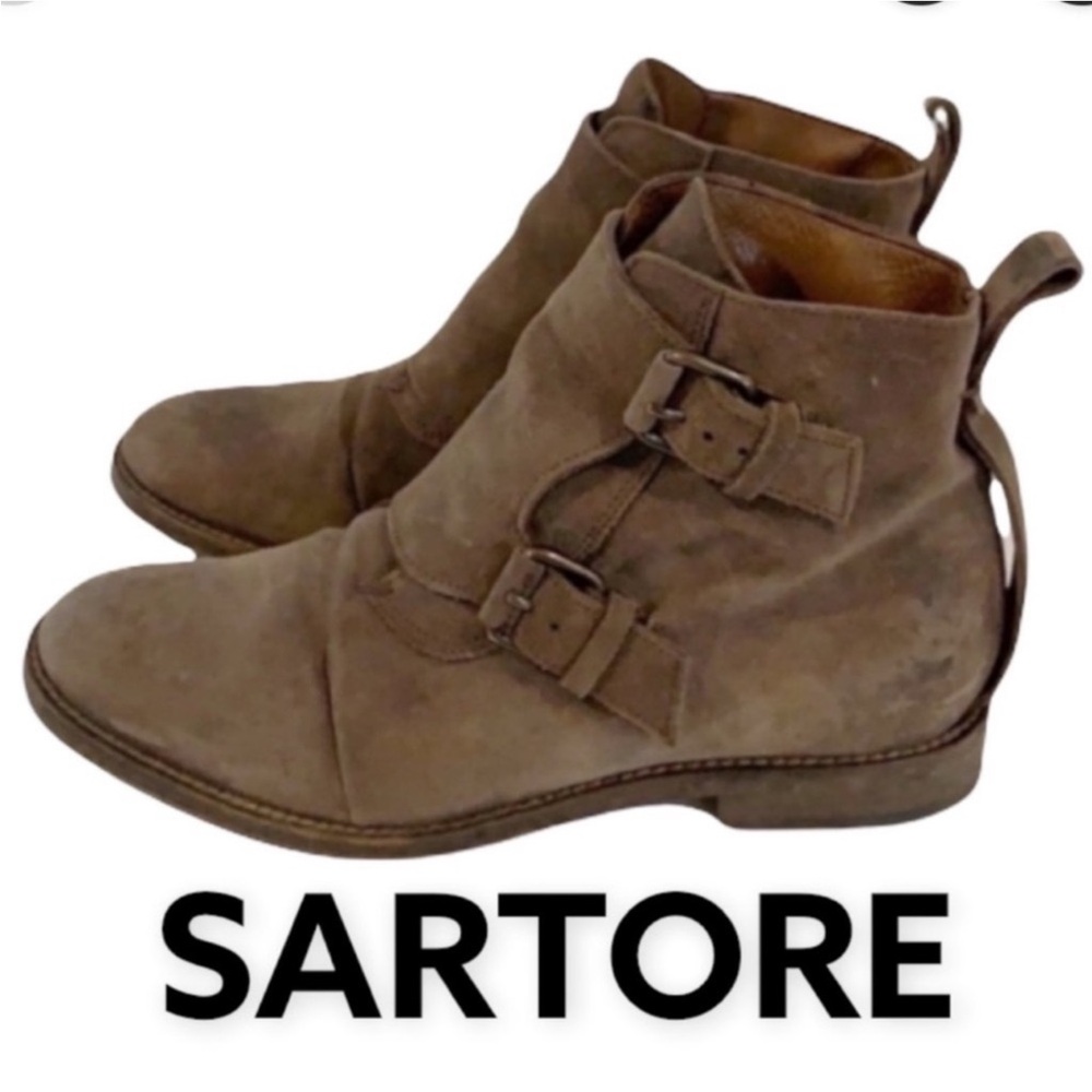 Authentic Sartore designer distressed suede leather buckle ankle boots booties 6